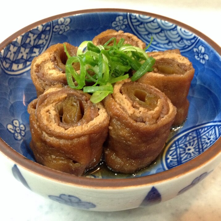 油揚げネギ肉巻きの含め煮〜すき焼き風味〜